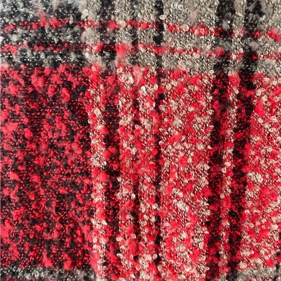 Woolrich red black plaid tunic shrug Fringe one size - Picture 6 of 6